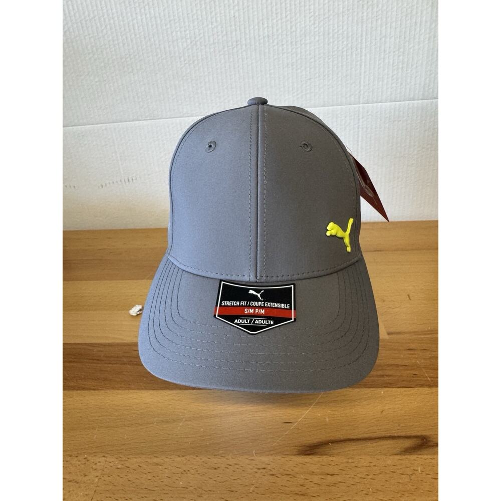 PUMA Evercat Dark Grey Stretch Fit Cap with Yellow Puma Size S/M
